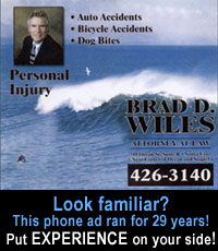 Early Santa Cruz phone directory phone ad for Brad Wiles, personal injury attorney