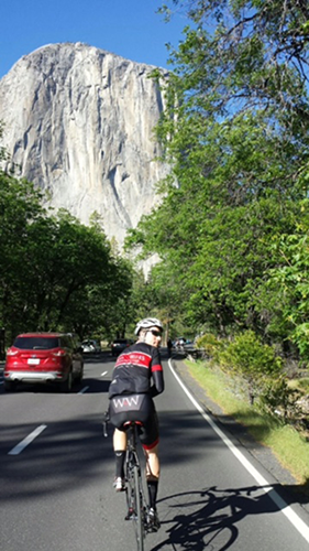Tyson riding his bike from Santa Cruz to Yosemite